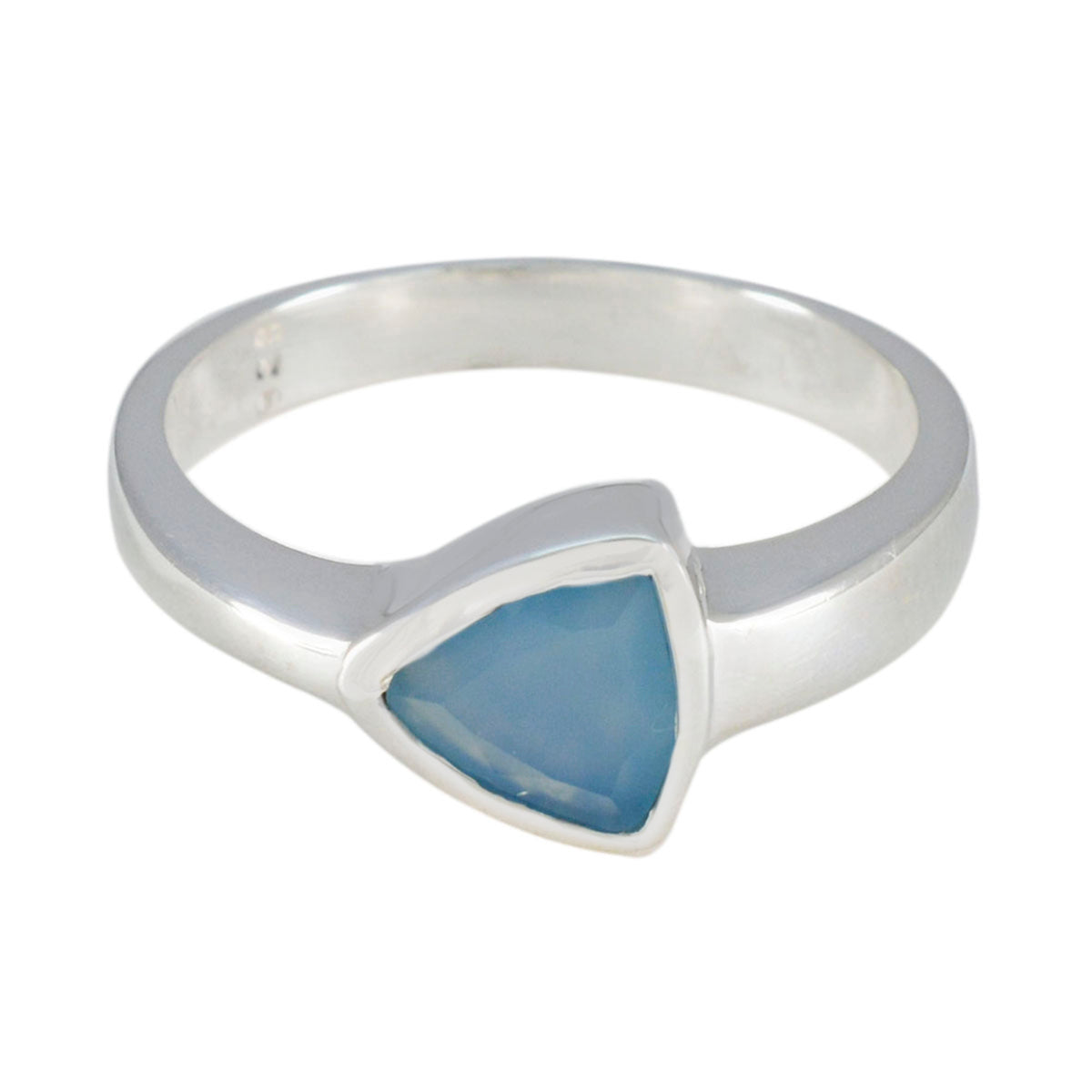 Pilar modern gemstone silver ring with triangular blue gemstone set in sleek silver band