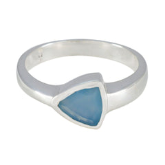 Pilar modern gemstone silver ring with triangular blue gemstone set in sleek silver band