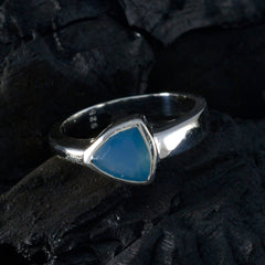 Pilar modern gemstone silver ring with a triangular blue stone on a polished silver band