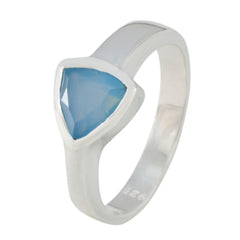 Pilar modern gemstone silver ring with a unique triangular blue gemstone set in polished silver band