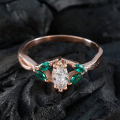 Sofia modern green gemstone ring with marquise cut diamond and green stones in rose gold setting