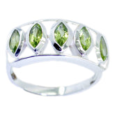 Nia modern green gemstone ring with five marquise-cut green stones set in silver band
