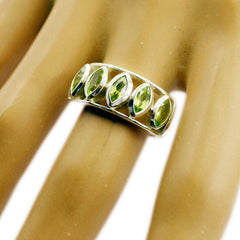 Nia modern green gemstone ring with five marquise-cut stones set in silver band