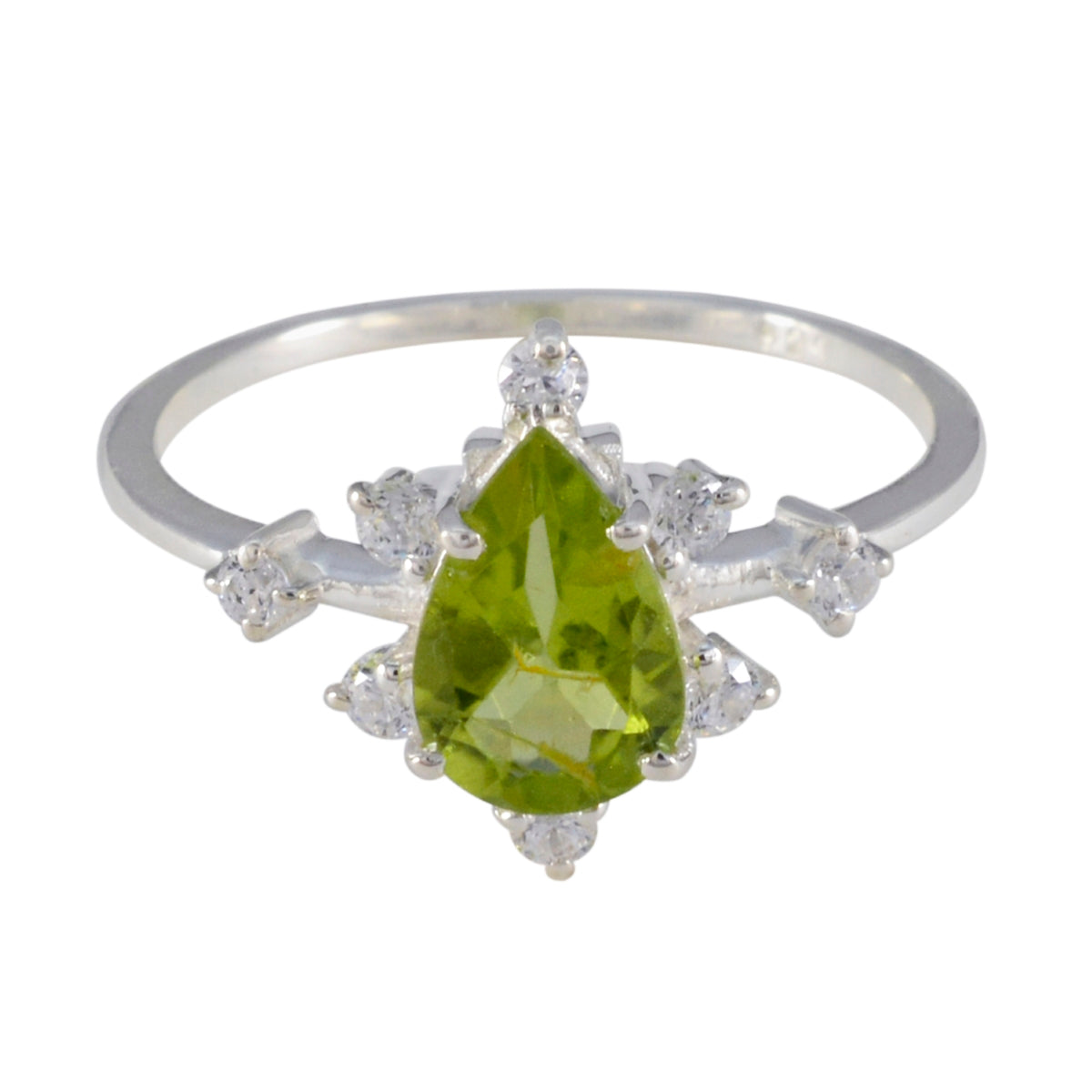 Ivy Modern Green Gemstone Ring with Silver Accents Peridot Green