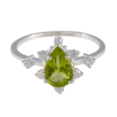 Ivy Modern Green Gemstone Ring with Silver Accents Peridot Green