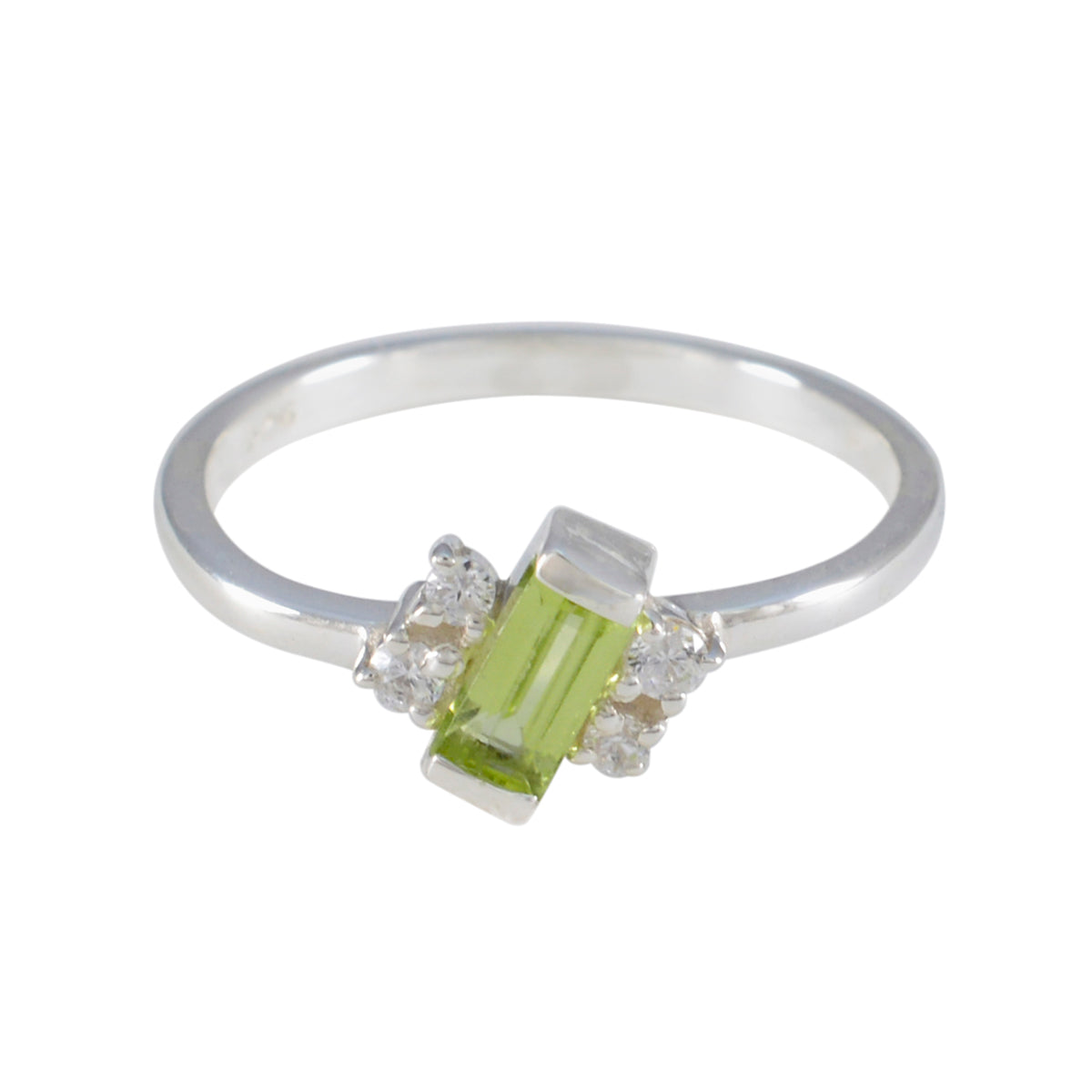 Saanvi modern green gemstone ring with rectangular green stone and silver band