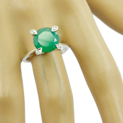 Liyana Modern Green Gemstone Ring with Silver Band
