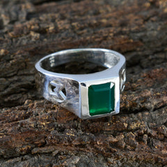 Araya Modern Green Solitaire Ring with Silver Band