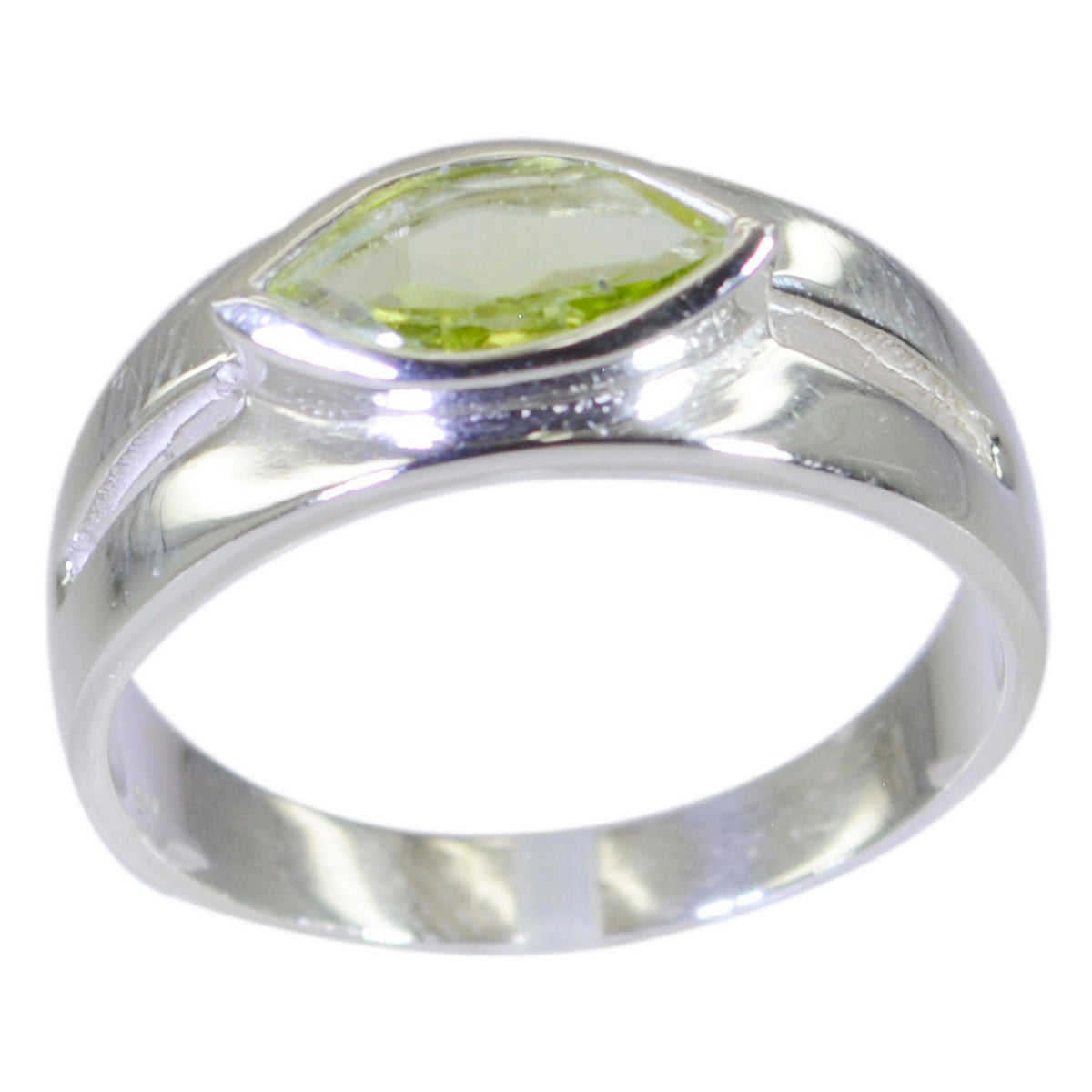 Antonia modern green solitaire ring with marquise-cut green stone and silver band