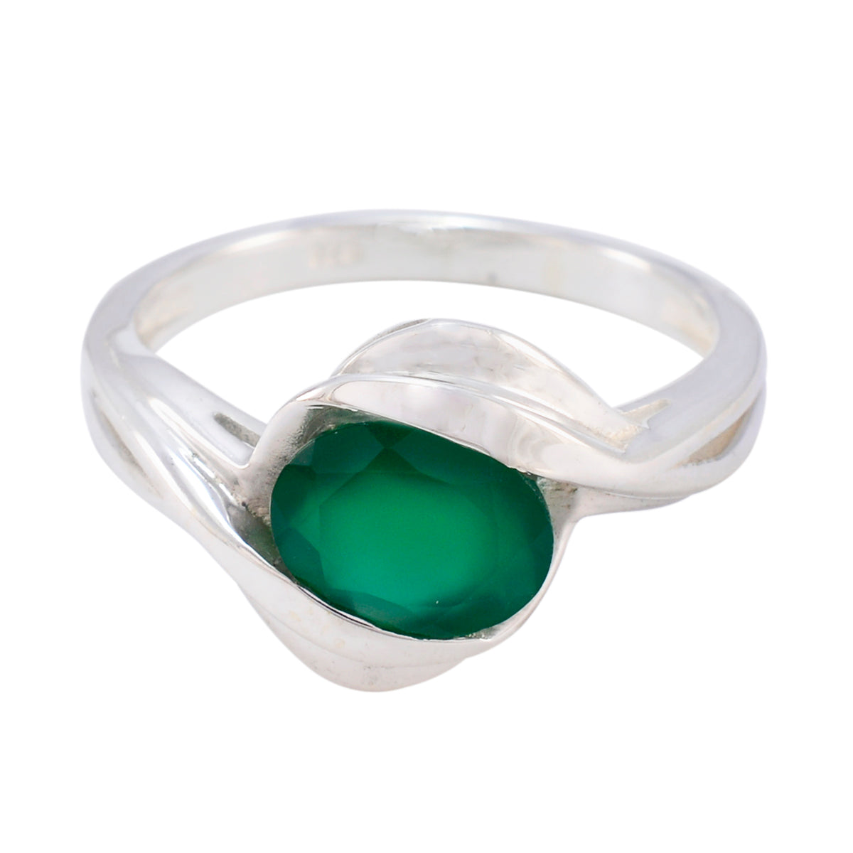 Natcha Modern Green Solitaire Ring in Silver Green Onyx Green