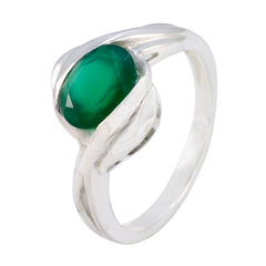 Natcha Modern Green Solitaire Ring in Silver
