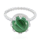 Riya modern green solitaire ring with a round green stone and silver beaded band