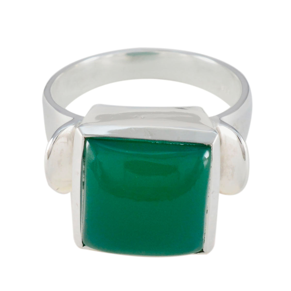 Agnes Modern Green Solitaire Ring with Silver Band Green Onyx Green