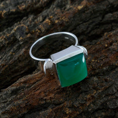 Agnes Modern Green Solitaire Ring with Silver Band