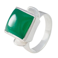 Agnes Modern Green Solitaire Ring with Silver Band