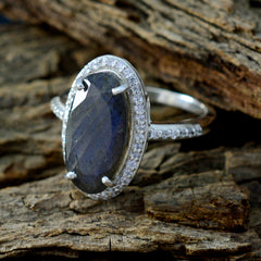 Mariana Modern Grey Gemstone Halo Ring with Silver Band