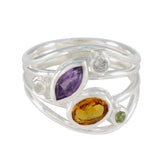 Layla modern multicolor gemstone ring with purple, orange, green stones and silver band