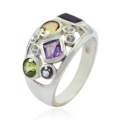 Priya modern multicolor gemstone ring in sterling silver with amethyst peridot citrine and clear stones