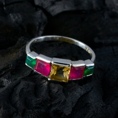 Ayaka modern multicolor gemstone ring with green, pink, and yellow stones set in silver band