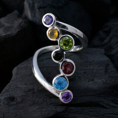 Laura modern multicolor gemstone ring with seven vibrant stones set in silver band