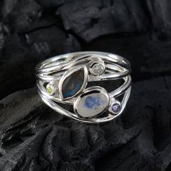 Leah modern multicolor gemstone ring featuring multiple colorful stones set in silver band