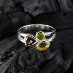 Riya modern multicolor gemstone ring with silver band featuring yellow, green, and brown stones