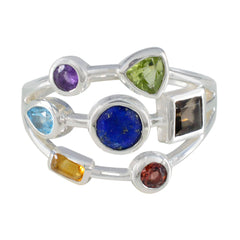 Camila modern multicolor gemstone ring featuring vibrant stones in silver setting