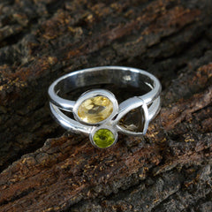 Riya modern multicolor gemstone ring with yellow, green, and brown stones on silver band