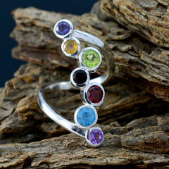Laura modern multicolor gemstone ring with six colorful stones set on silver band