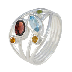 Isadora modern multicolor gemstone ring with silver band and various colorful gemstones