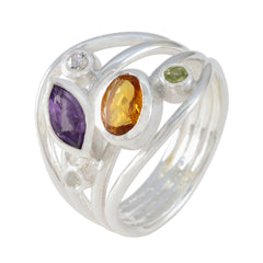 Layla modern multicolor gemstone ring with amethyst, citrine, peridot, and silver band