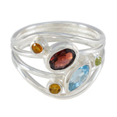 Isadora modern multicolor gemstone ring with silver band and various colorful stones