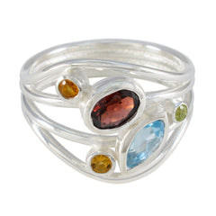 Isadora modern multicolor gemstone ring with silver band and various colorful stones