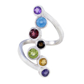 Laura modern multicolor gemstone ring with seven colorful stones set in silver band