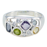 Sara sterling silver modern multicolor gemstone ring with purple tanzanite green peridot yellow citrine and small diamonds
