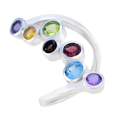 Laura modern multicolor gemstone ring featuring seven vibrant oval gemstones set in silver band