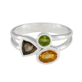 Riya modern multicolor gemstone ring with green, brown, and yellow stones set in silver band
