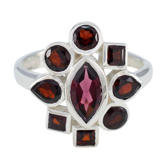 Aisha Modern Navratna Ring with Red Gemstones Garnet Red