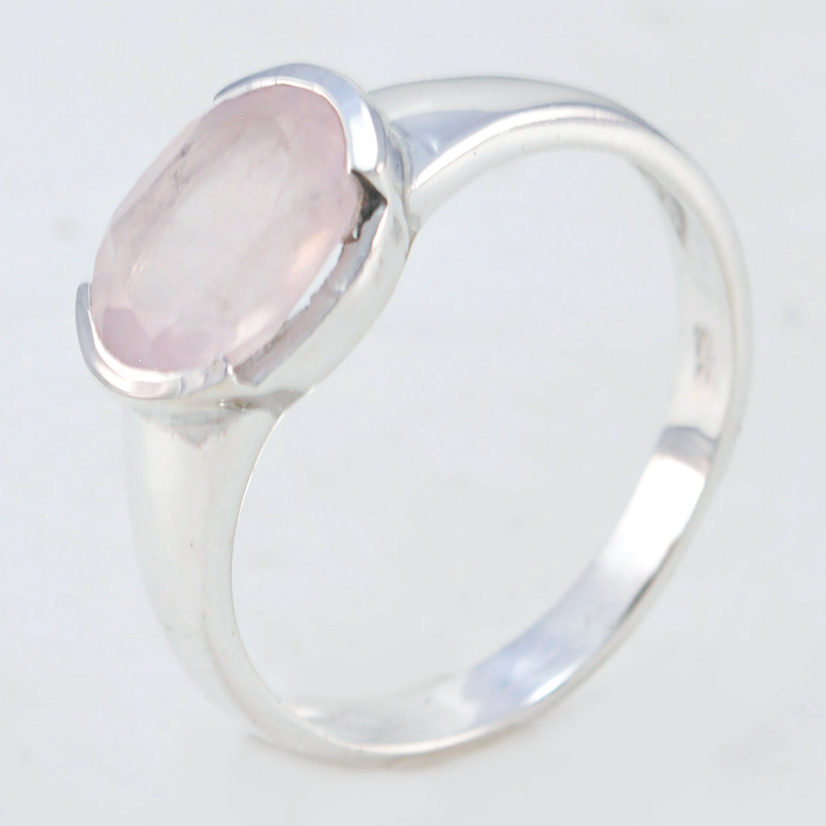Hina Modern Pink Solitaire Ring with Silver Band Rose Quartz Pink