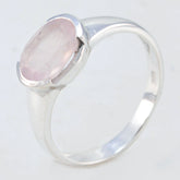 Hina Modern Pink Solitaire Ring with Silver Band Rose Quartz Pink