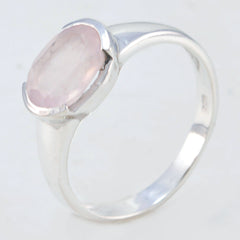Hina Modern Pink Solitaire Ring with Silver Band Rose Quartz Pink