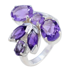 Ayesha modern purple gemstone ring with multiple oval and marquise cut stones set in silver band
