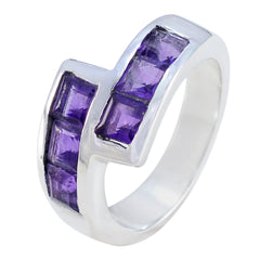 Elena modern purple gemstone ring with square-cut purple stones set in silver band