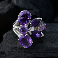 Ayesha modern purple gemstone ring featuring multiple vibrant purple stones set in silver