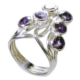 Meera modern purple gemstone ring with multiple oval purple stones set in silver band