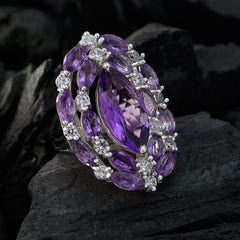 Lucia modern purple gemstone ring with marquise and oval cut stones set in silver
