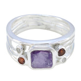 Araya modern purple gemstone ring sterling silver band with square purple center and brown accent stones