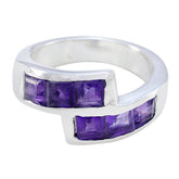 Elena modern purple gemstone ring with square purple stones set in silver band