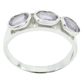 Priya modern purple gemstone ring with three oval purple stones set in silver band