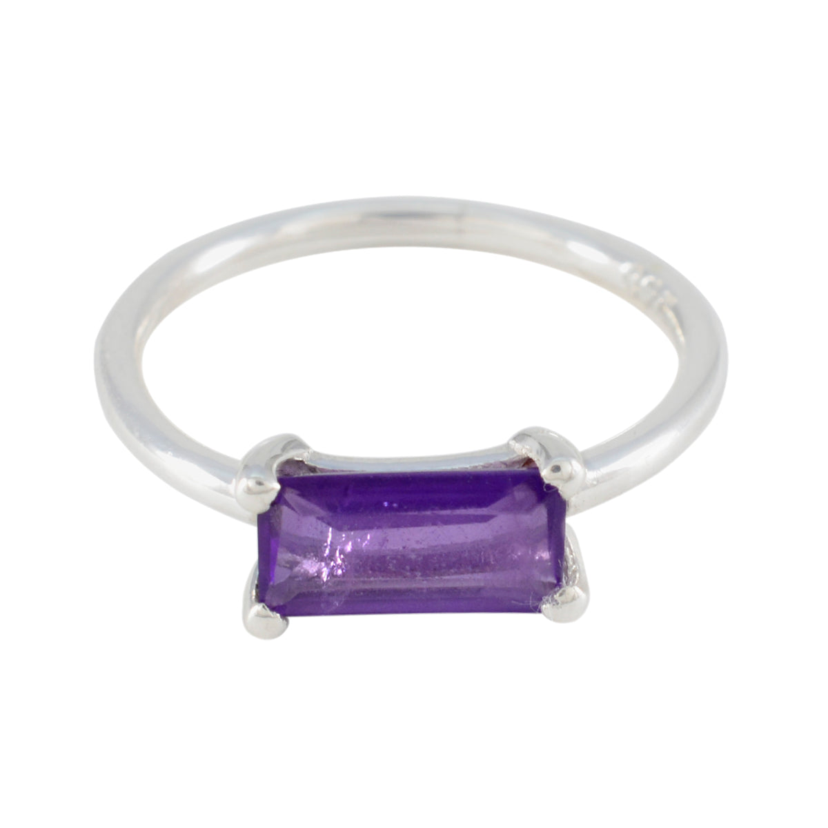 Mei Modern Purple Solitaire Ring with Silver Band Amethyst Purple